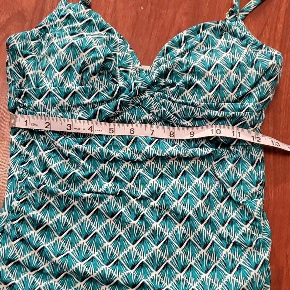 Merona Tankini Top  Womens Medium Swimsuit Blue Green Palm Tree Style Pattern - Picture 4 of 9